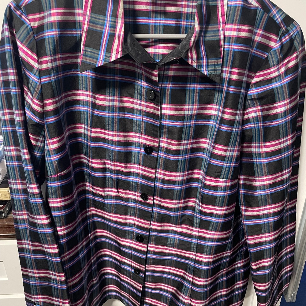 Nina Mclemore Silk Dupioni Multi Glen Plaid Shirt Size 14